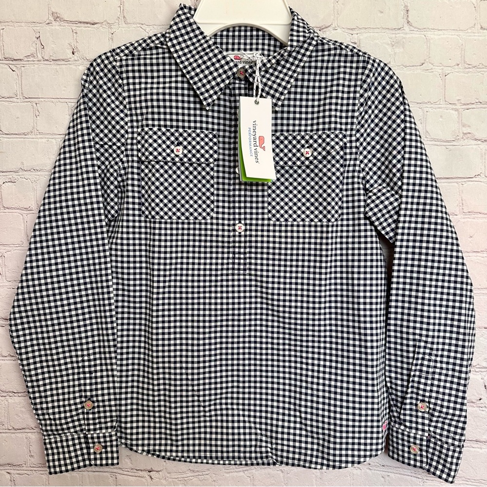 NEW Vineyard Vines Girls Size M 10-12 Performance Gingham Popover Plaid Shirt